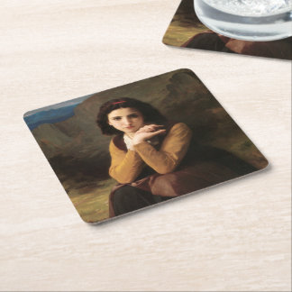 Femme Mignonne of Young Woman by Bouguereau  Square Paper Coaster