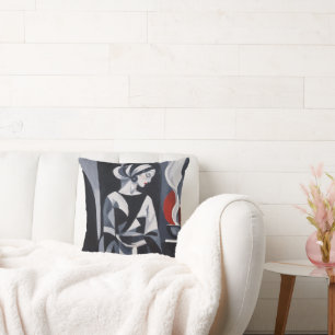 Femme Mystique Monochrome Coussin de Jet Art Déco