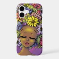 Femme noire avec un afro fleuri
