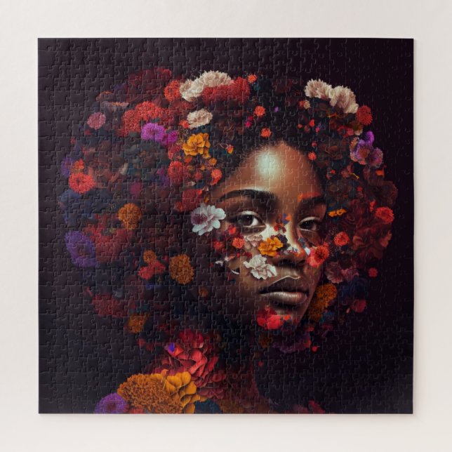 Femme noire couverte de fleurs puzzle (Vertical)