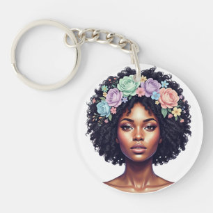 Femme noire élégante avec bandeau floral Afro 
