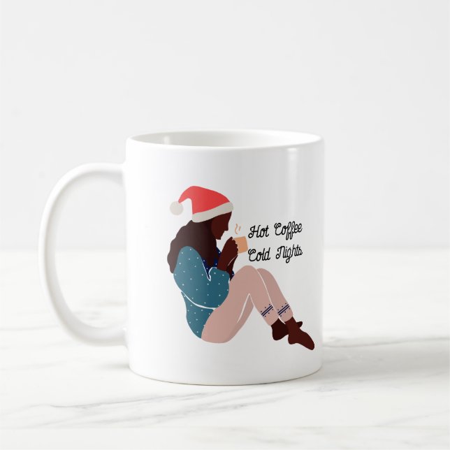 Femme noire Illustrée Café de Noël Mug (Gauche)
