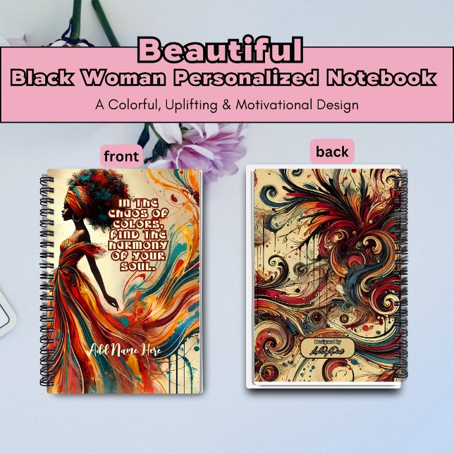 Femme noire personnalisée Carnet spiral coloré (Black Woman Personalized Notebook)