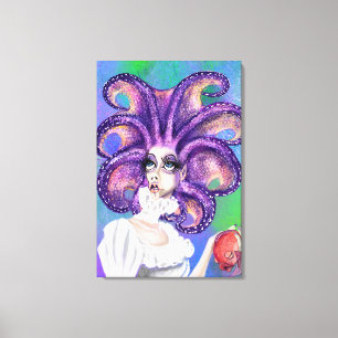 Femme Pieuvre et Poisson Rouge Impression sur Toil