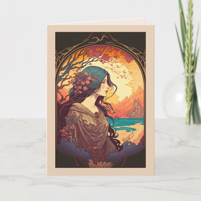 Femme regardant belle Sunset Carte d'anniversaire  (Devant)