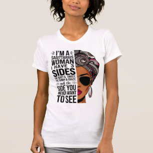 Femme Sagittarius avec trois côtés T-shirt drôle