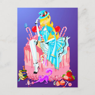 Femme sur carte postale de gâteau d'anniversaire