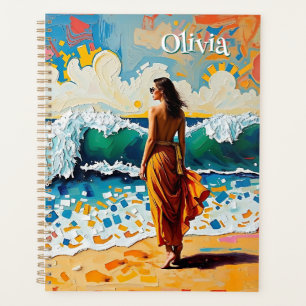 Femme sur la plage Art de bord de mer abstrait Per