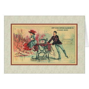 Femme sur machine à coudre sur glace
