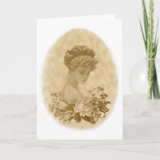 Femme victorienne avec fleurs carte de voeux