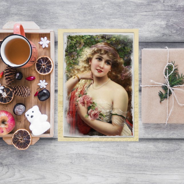 Femme victorienne avec Roses roses rose Carte de f (Créateur téléchargé)