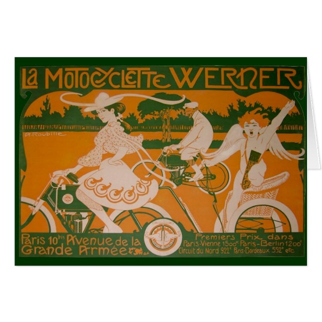 Femme vintage à vélo avec Cupidon (Devant horizontal)