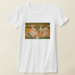 Femme vintage à vélo avec T-shirt croustillant