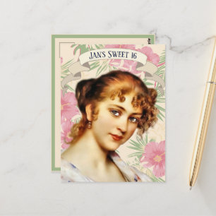 Femme vintage avec Hibiscus rose Invitation à la f