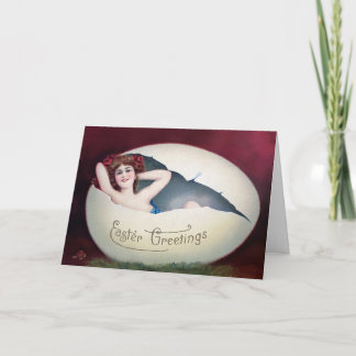 Femme vintage dans une carte de Pâques à l'oeuf