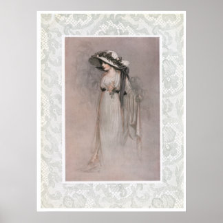 Femme vintage en Casquette affiche victorienne