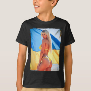 Femme Y sur un t-shirt - Bikini blond et Ukraine