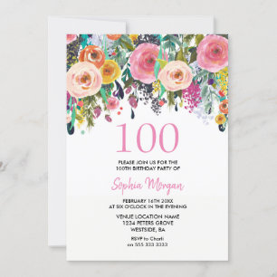 Femmes 100e anniversaire Invitation de fête Fleurs