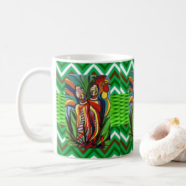 Femmes africaines perroquet Vert Chevron Mug (Avec donut)