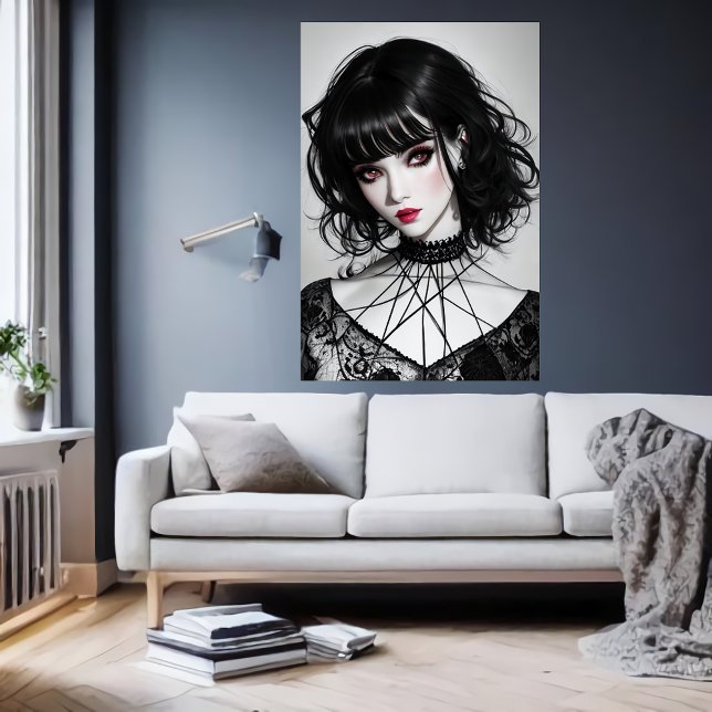 Femmes gothiques cheveux noirs | AI Art Poster (Créateur téléchargé)