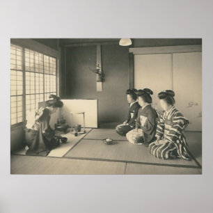 femmes japonaises assises sur une affiche