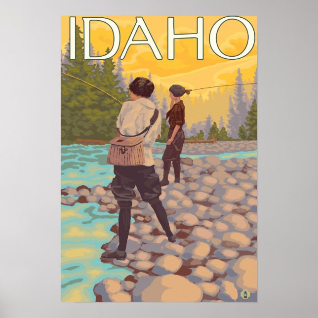 Femmes Voler PêcheIdahoVintage Affiche de voyage (Devant)