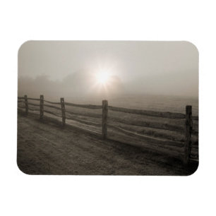 Fence and Sunburst Through Fog near Sharon Magnet