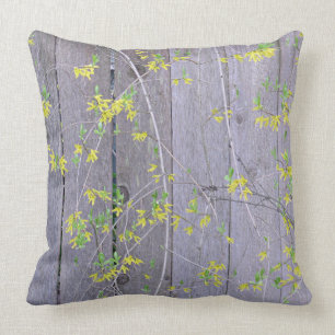 Fence with Forsythia Throw Pillow