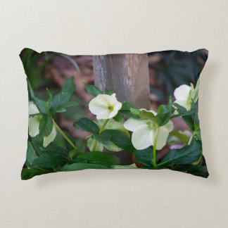 Fence with White Flowers Accent Pillow