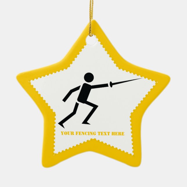 Fencer black silhouette with sword fencing custom ceramic ornament (Front)