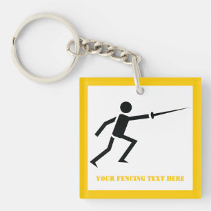 Fencer black silhouette with sword fencing custom keychain