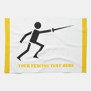 Fencer black silhouette with sword fencing custom kitchen towel