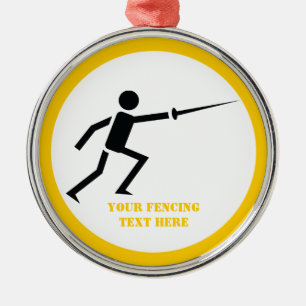 Fencer black silhouette with sword fencing custom metal ornament
