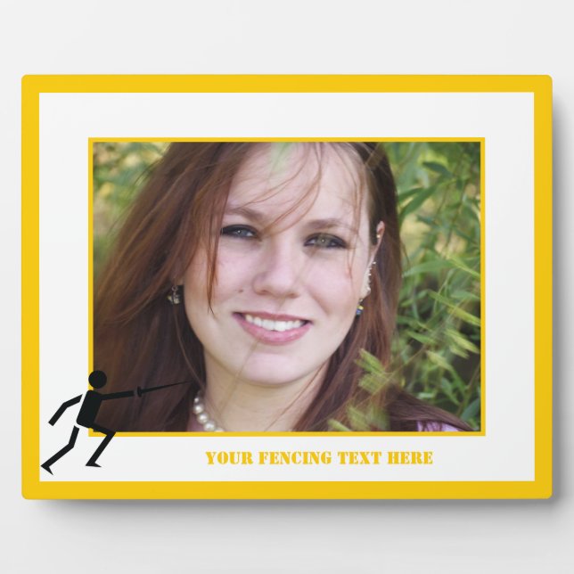 Fencer black silhouette with sword fencing custom plaque (Front)