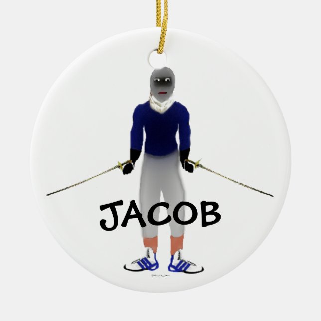 Fencing Duel Cartoon Ceramic Ornament (Front)