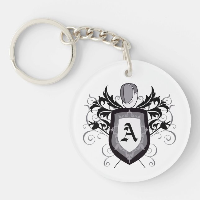 Fencing Epee White Crest Keychain (Front)