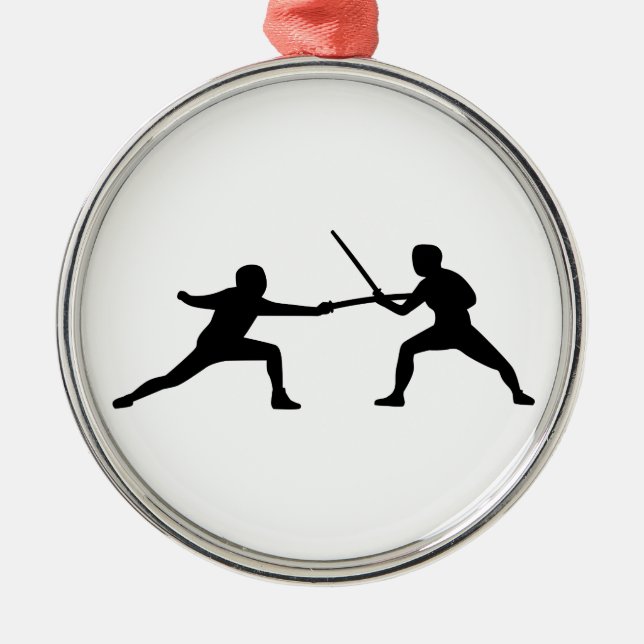 Fencing fencer couple metal ornament (Front)
