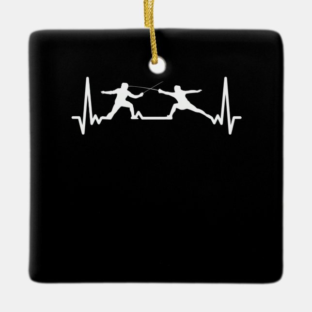 Fencing Game gamer fencer sport cardiogram fencing Ceramic Ornament (Front)
