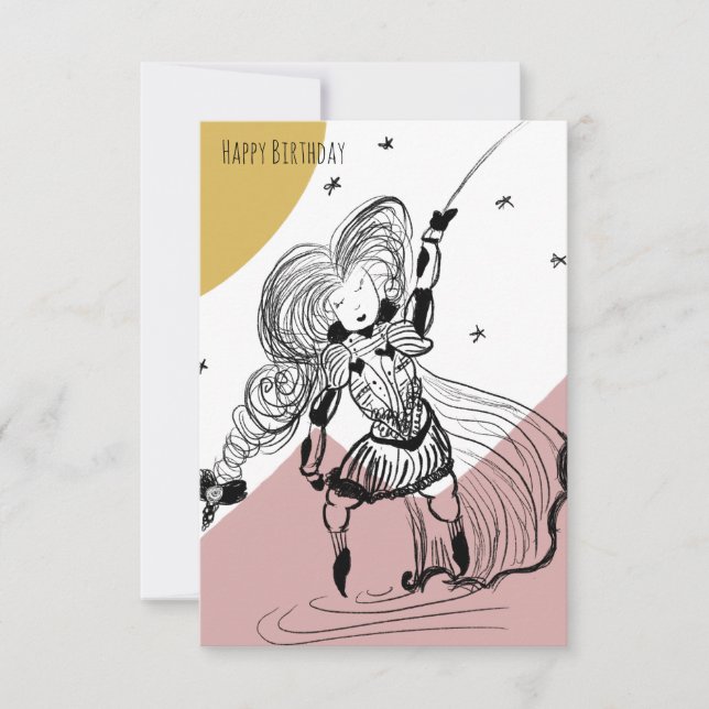 Fencing Girl Doodle Illustration Medieval Birthday Card (Front)