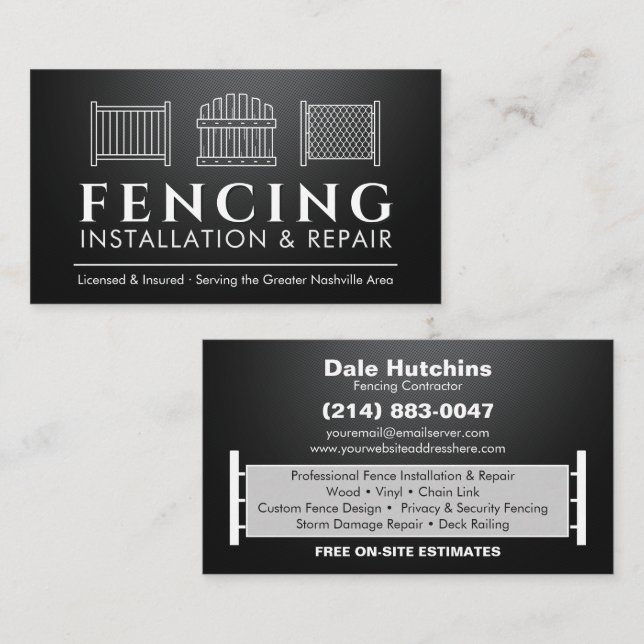 Fencing Installation Repair Services Business Card (Front/Back)