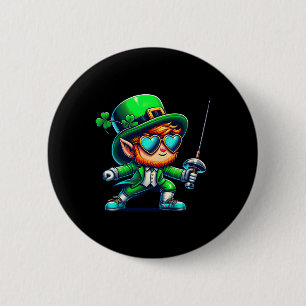 Fencing Leprechaun Kids Mens Womens St Patricks Da 2 Inch Round Button