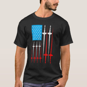 Fencing Sabre Fencer American Flag Patriotic Sport T-Shirt