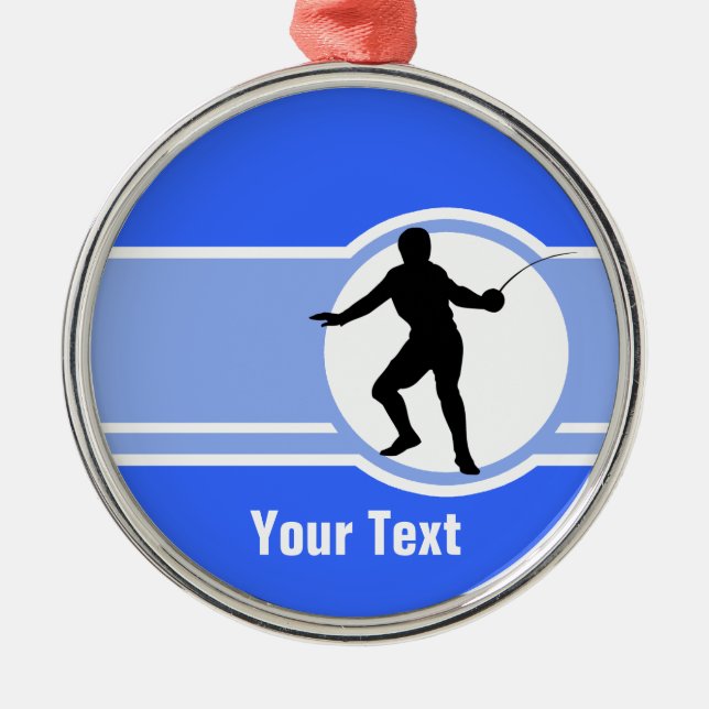 Fencing Silhouette; blue Metal Ornament (Front)