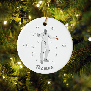 Fencing Silhouette Fencer Fence Kid's Name Grey Ceramic Ornament