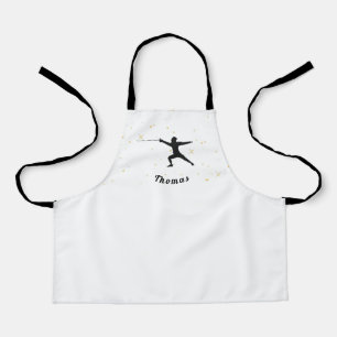 Fencing Silhouette Fencer Fence Sword& Custom Name Apron