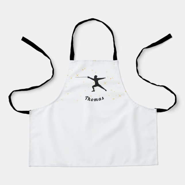 Fencing Silhouette Fencer Fence Sword& Custom Name Apron (Front)
