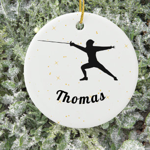 Fencing Silhouette Fencer Fence Sword& Custom Name Ceramic Ornament