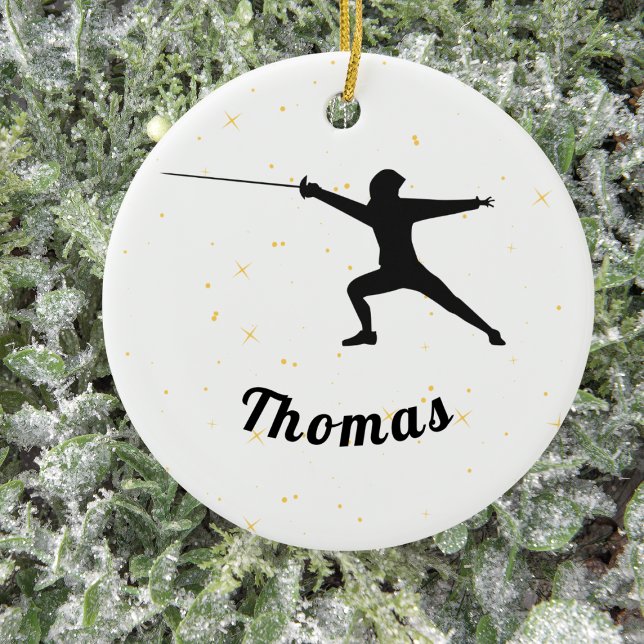 Fencing Silhouette Fencer Fence Sword& Custom Name Ceramic Ornament (Creator Uploaded)