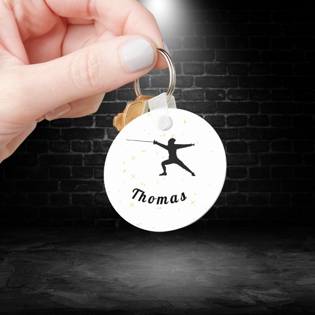 Fencing Silhouette Fencer Fence Sword& Custom Name Keychain (Creator Uploaded)