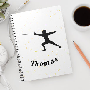 Fencing Silhouette Fencer Fence Sword& Custom Name Notebook